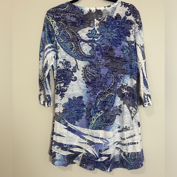 Periwinkle Womens Top Sz Small Blue Multicolored Paisley 3/4 Sleeve Tunic Shirt - Picture 7 of 11